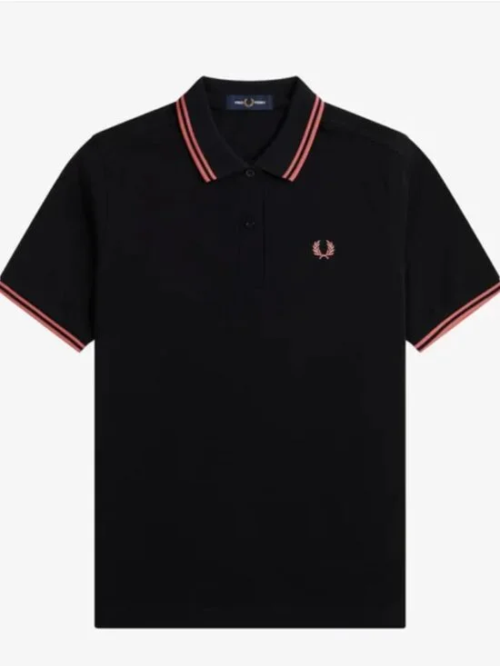 NWT Fred Perry Women's Twin Dipped Polo Black / Putty Pink - Picture 1 of 10